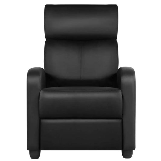 Black faux leather push-back recliner chair with padded arms by HomePacific on Tampa Home & Garden Store