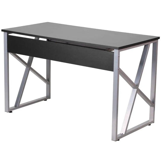 HomePacific black laminate office desk with keyboard tray and silver metal legs on Tampa Home & Garden Store