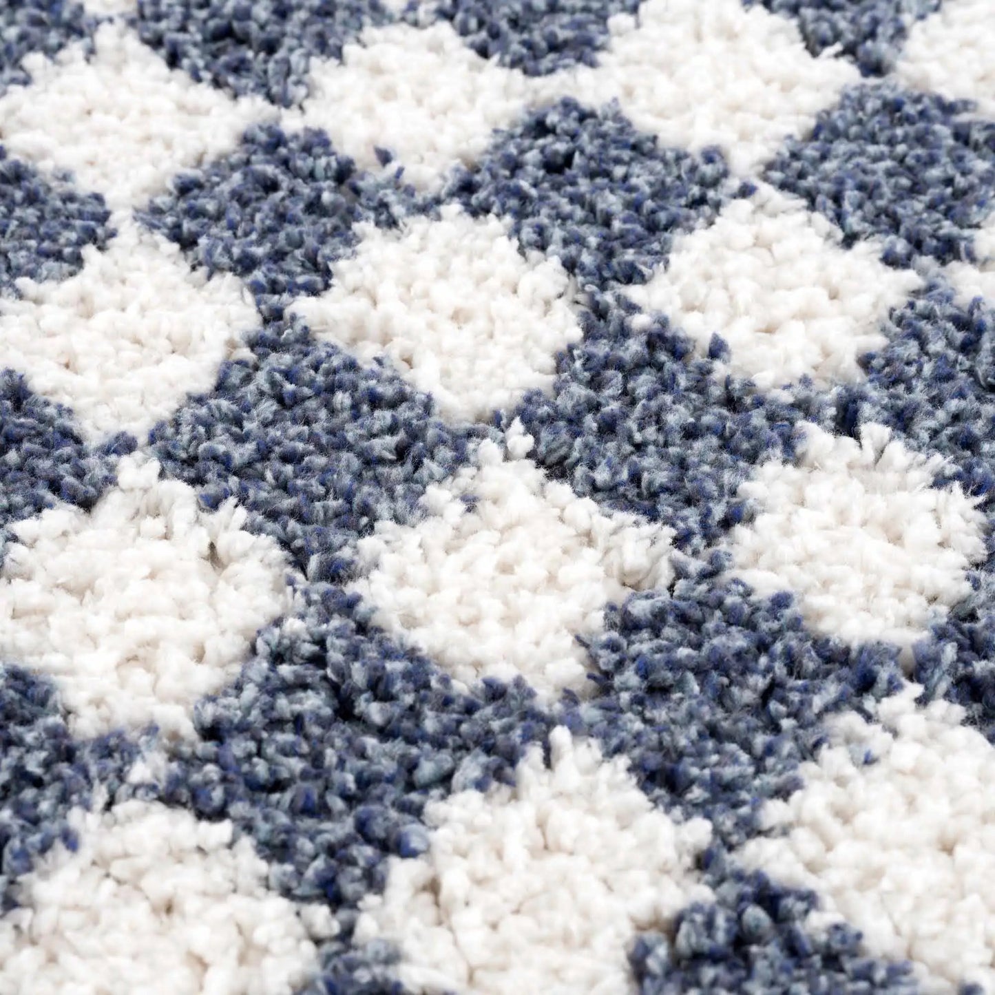 Kieu Blue and White Checkered Area Rug, Boutique Rugs, plush blue ivory tufted pattern on Tampa Home & Garden Store