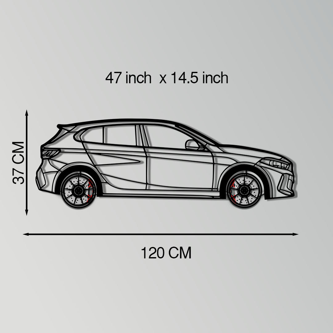 BMW 135i F40 Metal Car Wall Art with Rotating Wheels - M Performance Hatchback Silhouette - Interactive Automotive Decor - KAFMEKA102 - Tampa Home & Garden Store