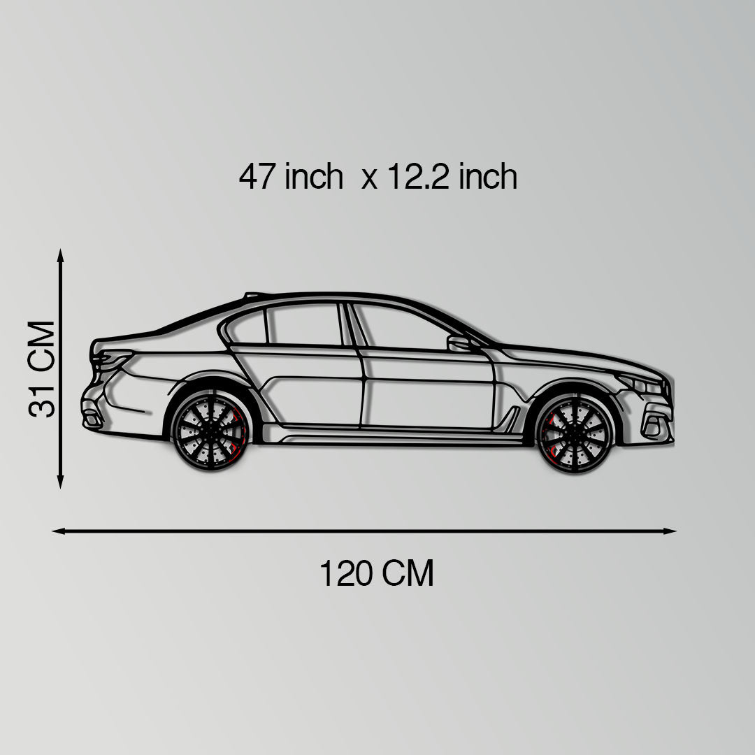 BMW 750i Metal Car Wall Art with Rotating Wheels - Luxury Executive Sedan Silhouette - Interactive Automotive Wall Decor - KAFMEKA104 - Tampa Home & Garden Store