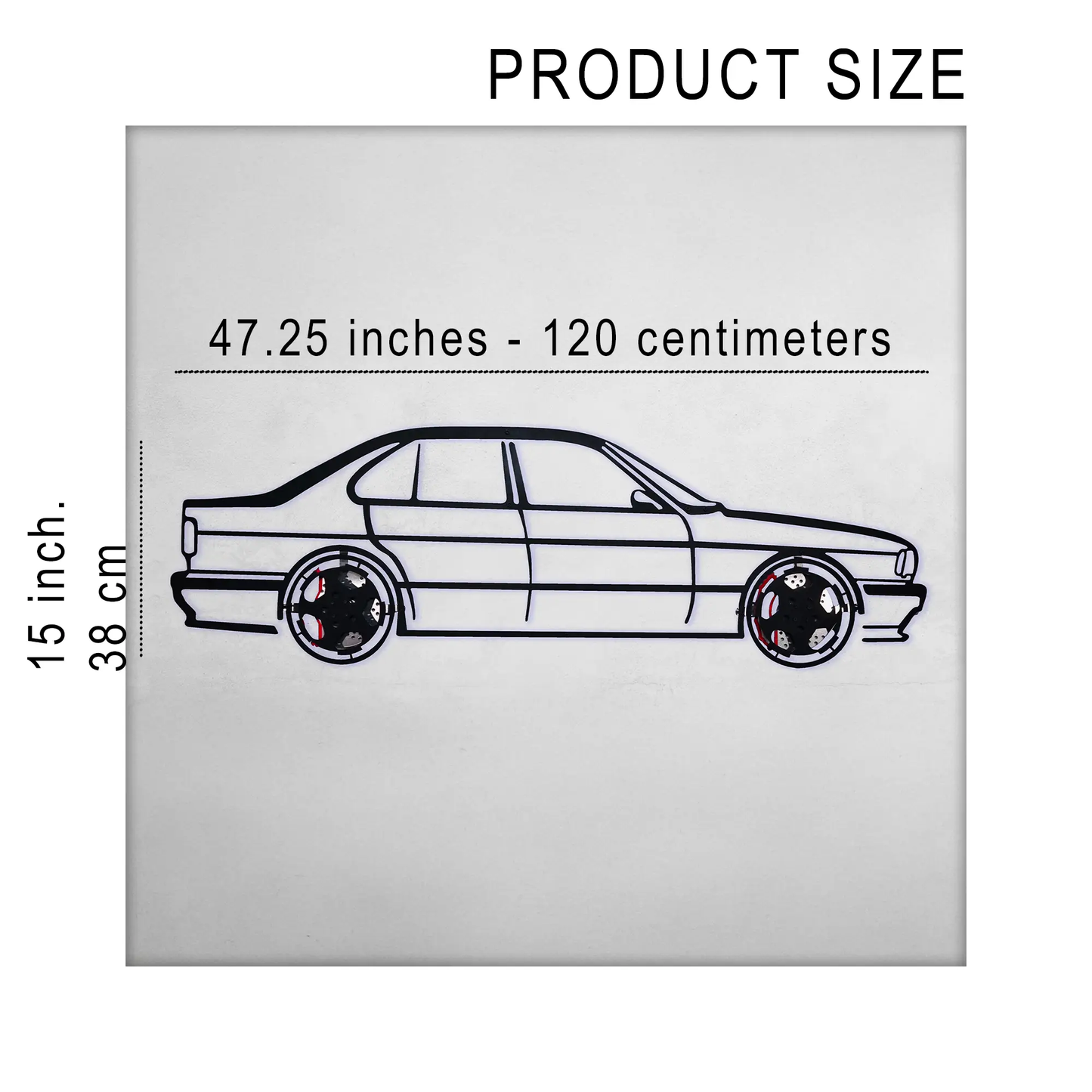 BMW E34 M5 wall art silhouette metal car wall art with spinning wheels on Tampa Home & Garden Store