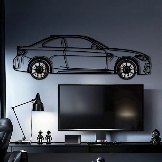 BMW M2 F87 Metal Car Wall Art with Rotating Wheels - M Power Compact Performance Silhouette - Interactive Automotive Decor - KAFMEKA107 - Tampa Home & Garden Store