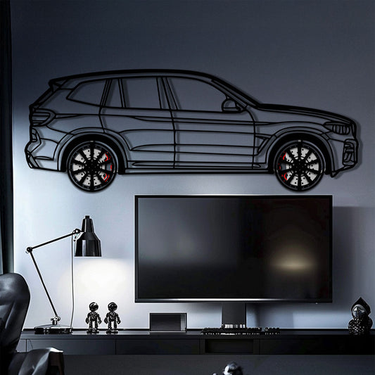 BMW X3 Metal Car Wall Art with Rotating Wheels - Modern SAV Silhouette Decor - Interactive Automotive Wall Art - KAFMEKA110 - Tampa Home & Garden Store