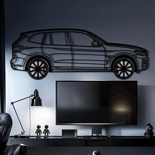 BMW X3 Metal Car Wall Art with Rotating Wheels - Modern SAV Silhouette Decor - Interactive Automotive Wall Art - KAFMEKA110 - Tampa Home & Garden Store