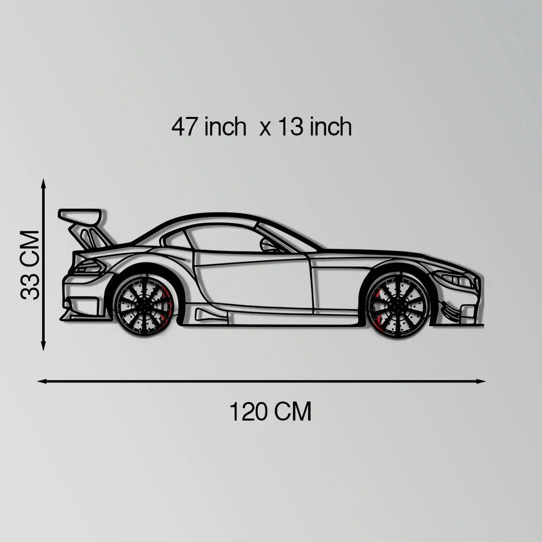 BMW Z4 E89 metal wall art with rotating wheels by Enova Art, open-top roadster wall decor on Tampa Home & Garden Store