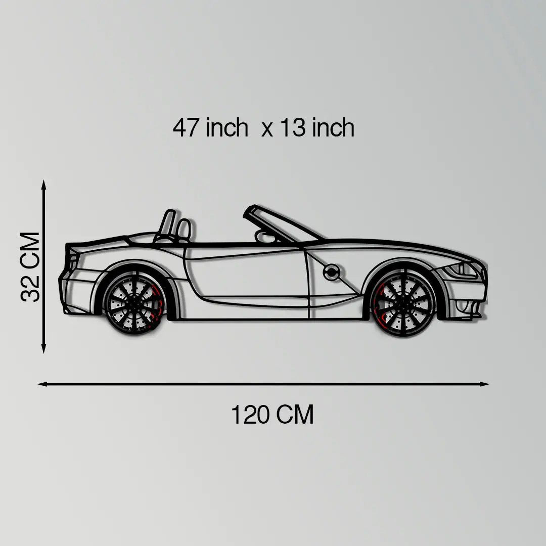 BMW Z4 M Roadster metal wall art with rotating wheels, 120 cm long x 32 cm high on Tampa Home & Garden Store