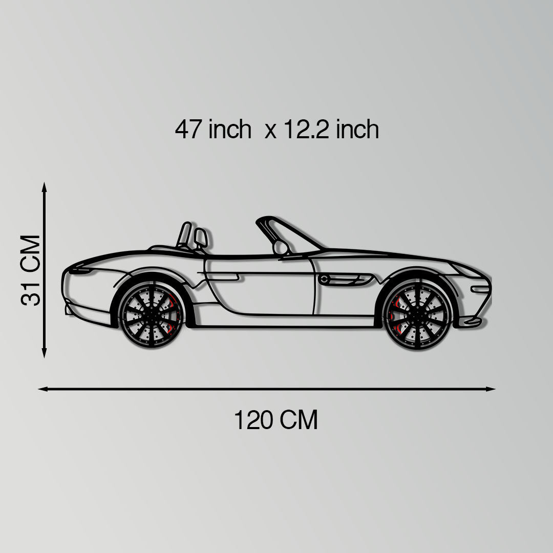 BMW Z8 Metal Car Wall Art with Rotating Wheels - Classic Luxury Roadster Silhouette - Interactive Automotive Wall Decor - KAFMEKA115 - Tampa Home & Garden Store