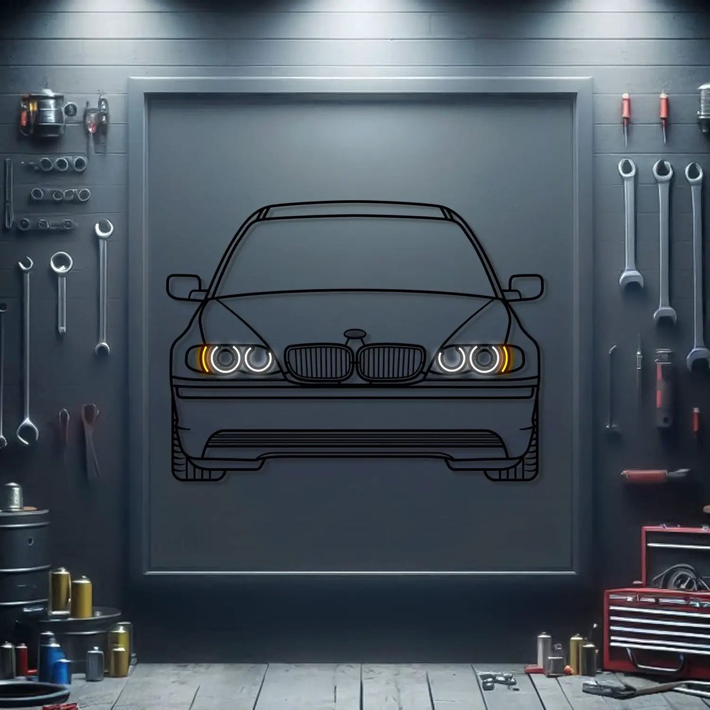 BMW 2001 325i E46 front view metal neon wall art by Modello Turbo on Tampa Home & Garden Store