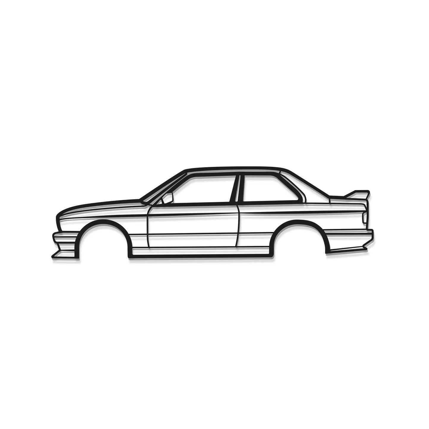 E30 M3 metal car wall art line-drawn side profile, black outline by Modello Turbo on Tampa Home & Garden Store
