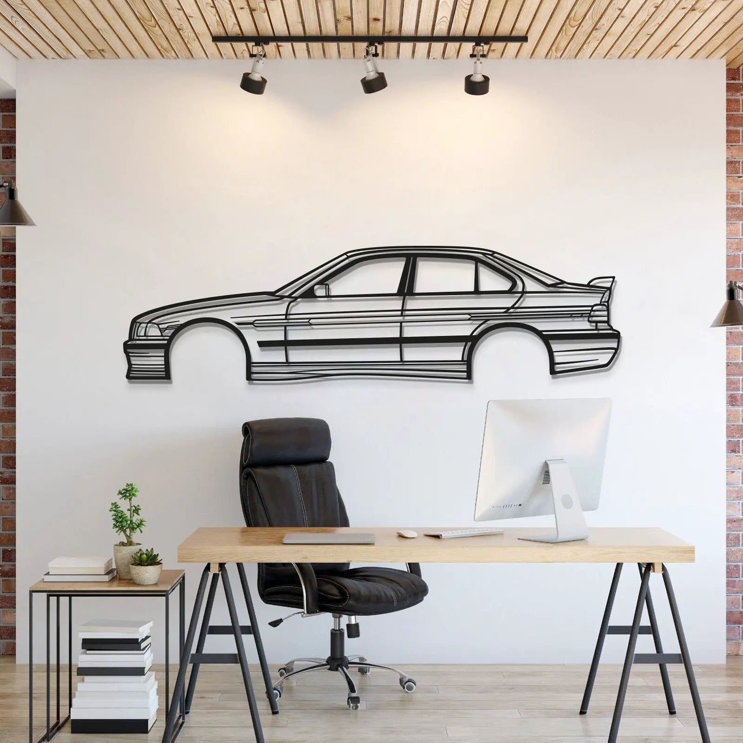 E36 Alpina metal car wall art by Modello Turbo, black outline for home office on Tampa Home & Garden Store