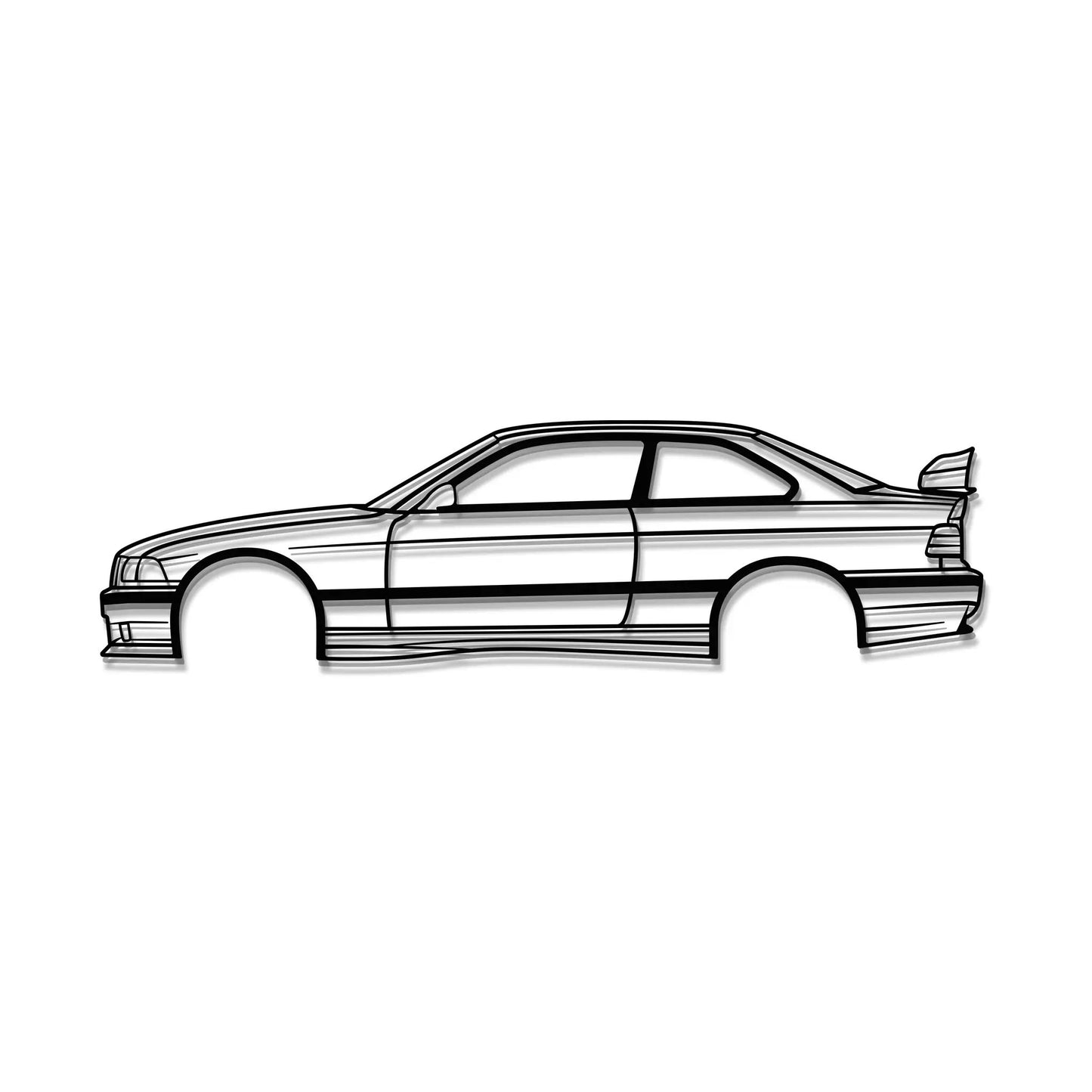 E36 M3 metal wall art line drawing of a BMW sedan by Modello Turbo on Tampa Home & Garden Store