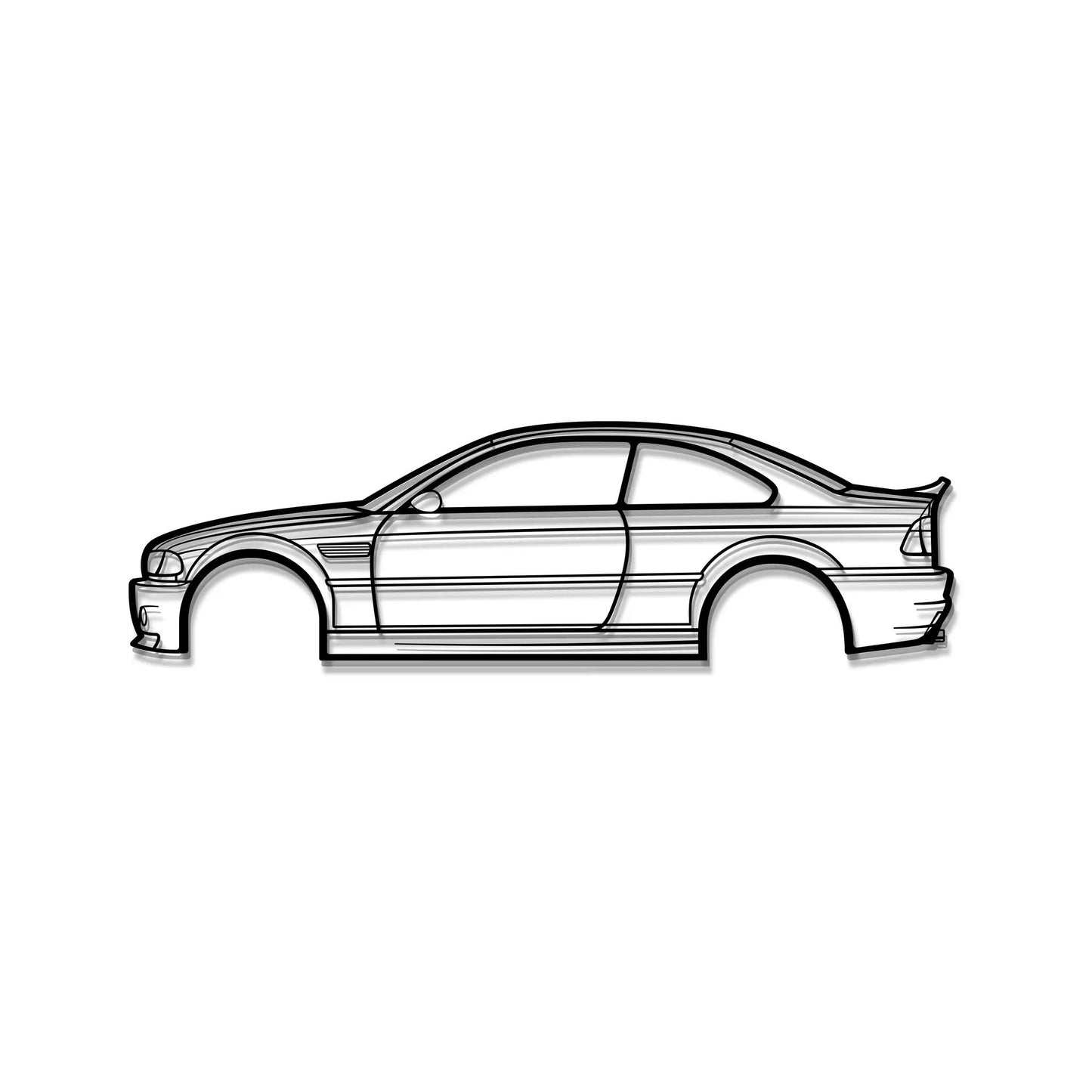 E46 M3 CSL metal car wall art by Modello Turbo for home and office, black line drawing on Tampa Home & Garden Store