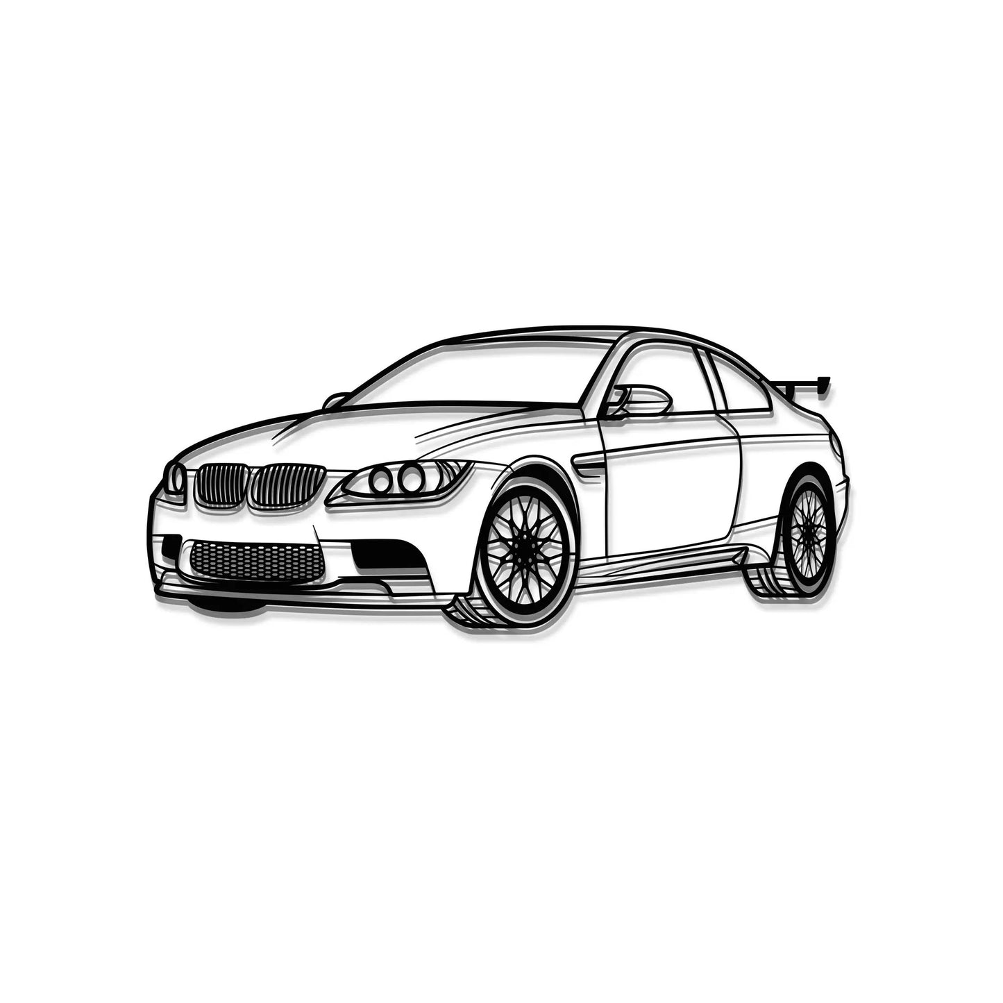 E92 M3 Perspective metal car wall art by Modello Turbo; black-line coupe illustration on Tampa Home & Garden Store