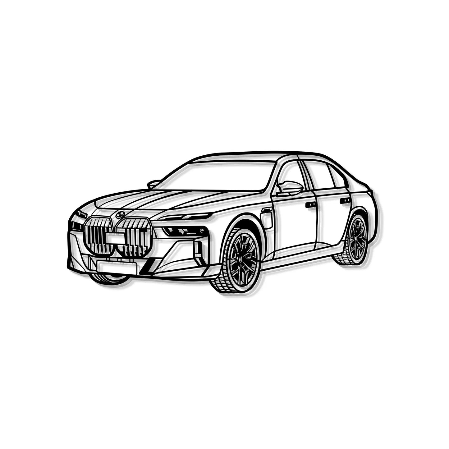 M760 XDrive Limousine metal wall art by Modello Turbo, black-and-white line drawing on Tampa Home & Garden Store