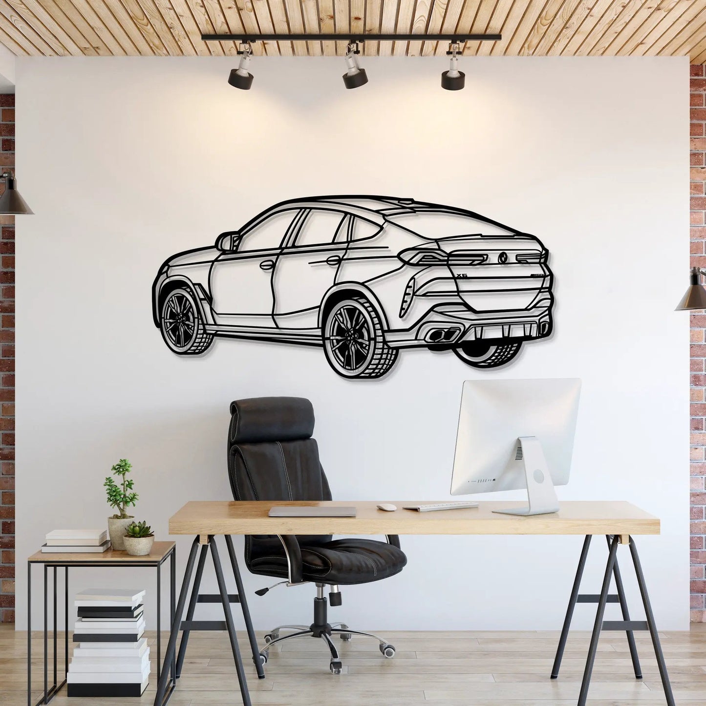X6 Perspective Metal Car Wall Art Decor black line art by Modello Turbo on white wall on Tampa Home & Garden Store