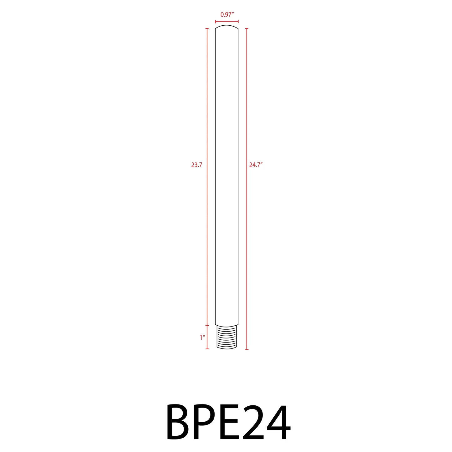 Brass post extension for path lights BPE12/BPE24, 6, 12 or 24 in, threaded bottom on Tampa Home & Garden Store
