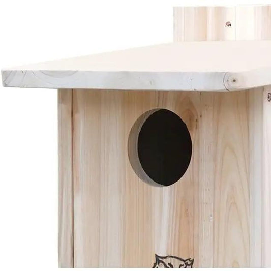 Sturdy wooden bird house for owls and kestrels with circular entry hole on Tampa Home & Garden Store