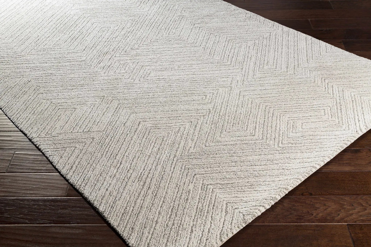 Broadwater Rug Charcoal & Cream by Boutique Rugs with geometric pattern on a cream field on Tampa Home & Garden Store