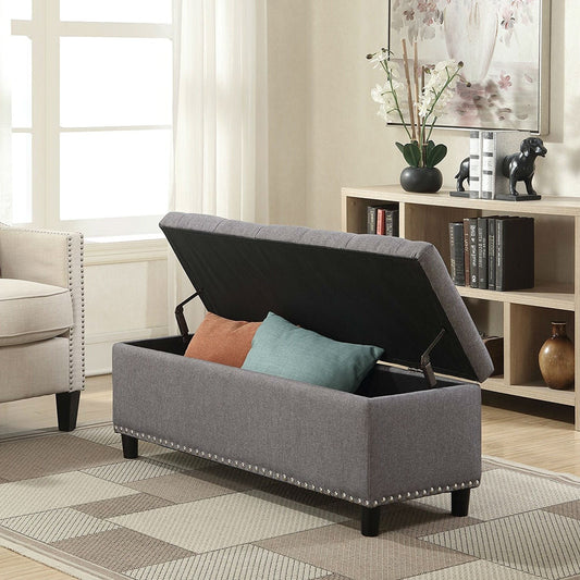 Grey Linen 48-inch Bedroom Storage Ottoman Bench Footrest - Tampa Home & Garden Store