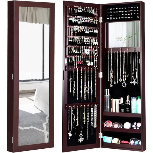 2-in-1 dark brown jewelry cabinet wall or door mounted with mirror on Tampa Home & Garden Store
