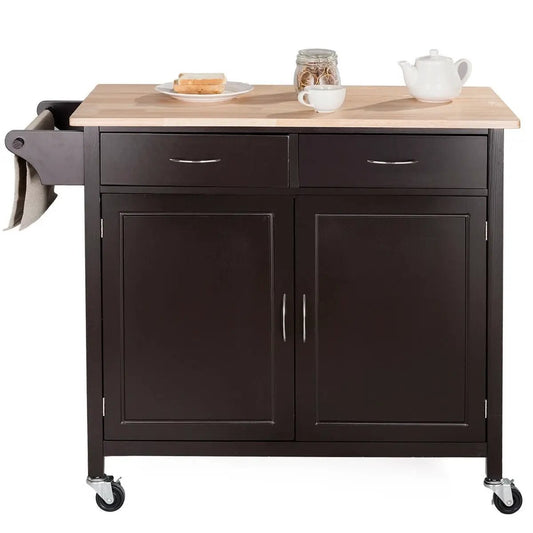 Brown kitchen island cart by HomePacific with wood top and casters on Tampa Home & Garden Store