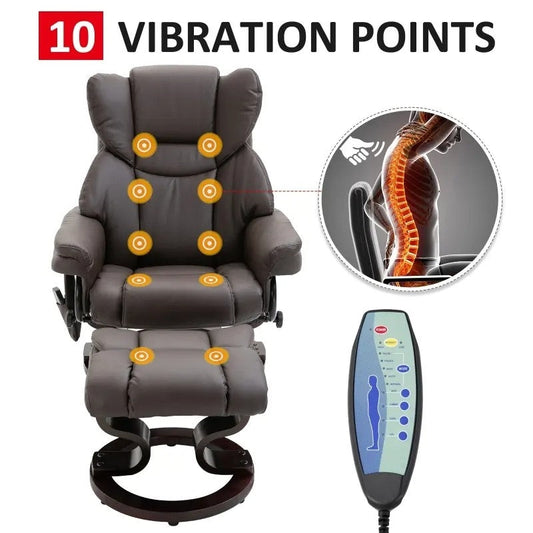 Adjustable Brown Faux Leather Remote Massage Recliner Chair w/ Ottoman - Tampa Home & Garden Store