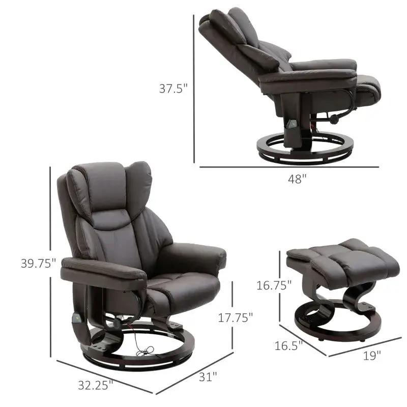 Adjustable Brown Faux Leather Remote Massage Recliner Chair w/ Ottoman - Tampa Home & Garden Store