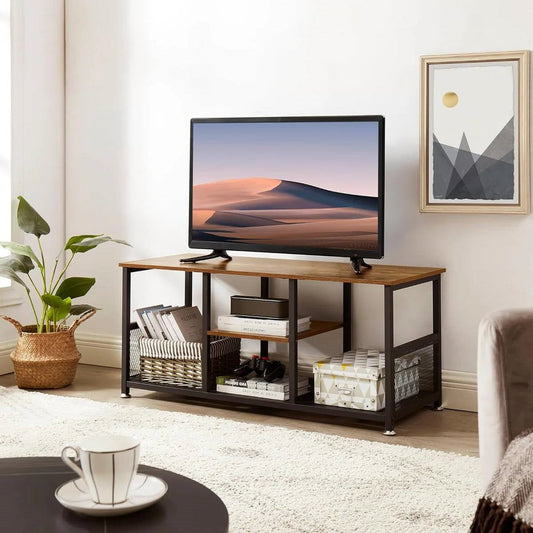 Mueble TV Industrial Moderno de Metal y Madera con Estante de Almacenamiento Multimedia