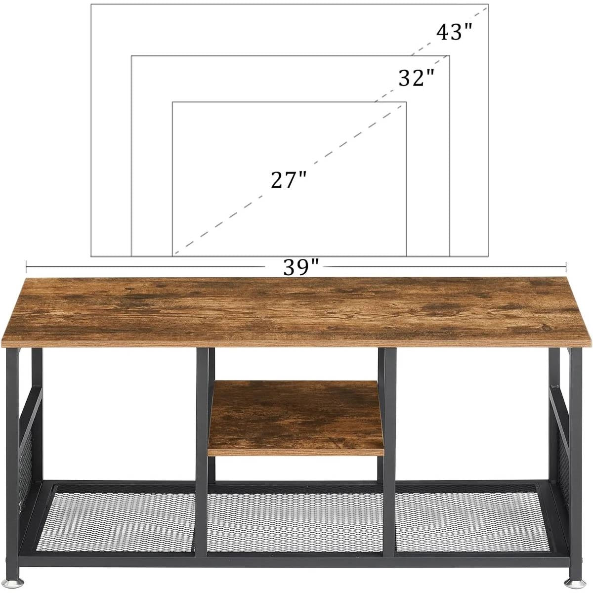 Mueble TV Industrial Moderno de Metal y Madera con Estante de Almacenamiento Multimedia