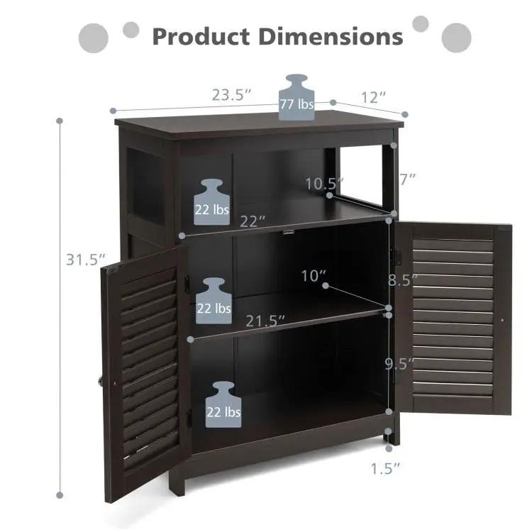 Brown Farmhouse Bathroom Linen Cabinet with Louvered Doors and Open Shelf - Tampa Home & Garden Store