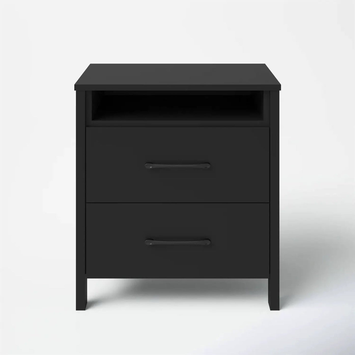 Modern 2-Drawer Nightstand Bedside Table in Black Wood Finish - Tampa Home & Garden Store