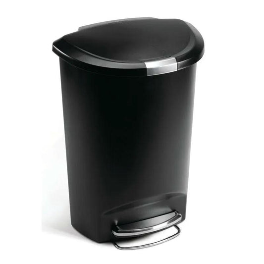 Black 13-gallon kitchen trash can with pedal lid and chrome foot pedal on Tampa Home & Garden Store