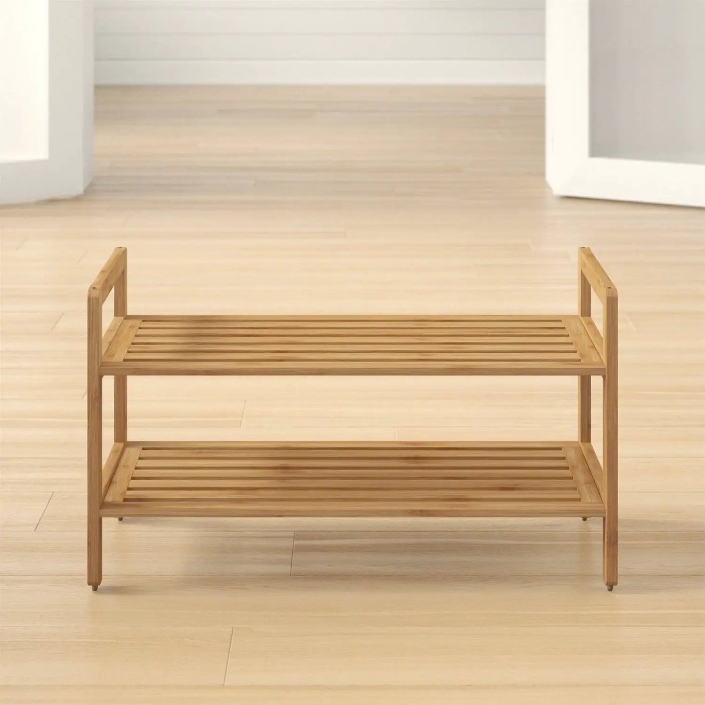 Modern Bamboo 2-Shelf Shoe Rack - Holds up to 8-Pair of Shoes - Tampa Home & Garden Store