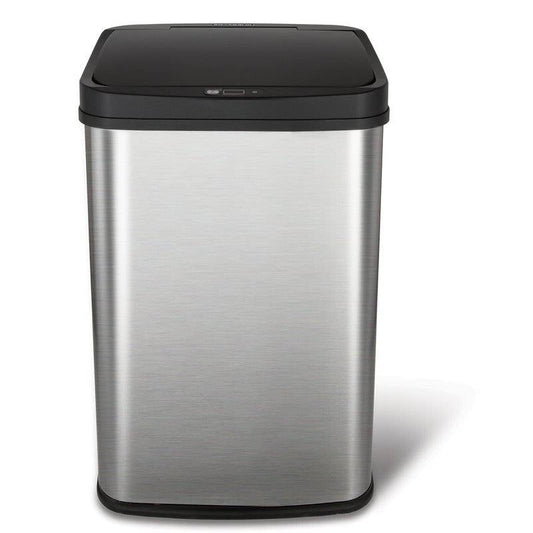 Bote de basura de cocina de acero inoxidable negro de 13 galones con tapa con sensor de movimiento
