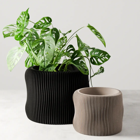 Bubbly Planter black ribbed ceramic with Monstera; beige ribbed planter by Modernized Pottery on Tampa Home & Garden Store
