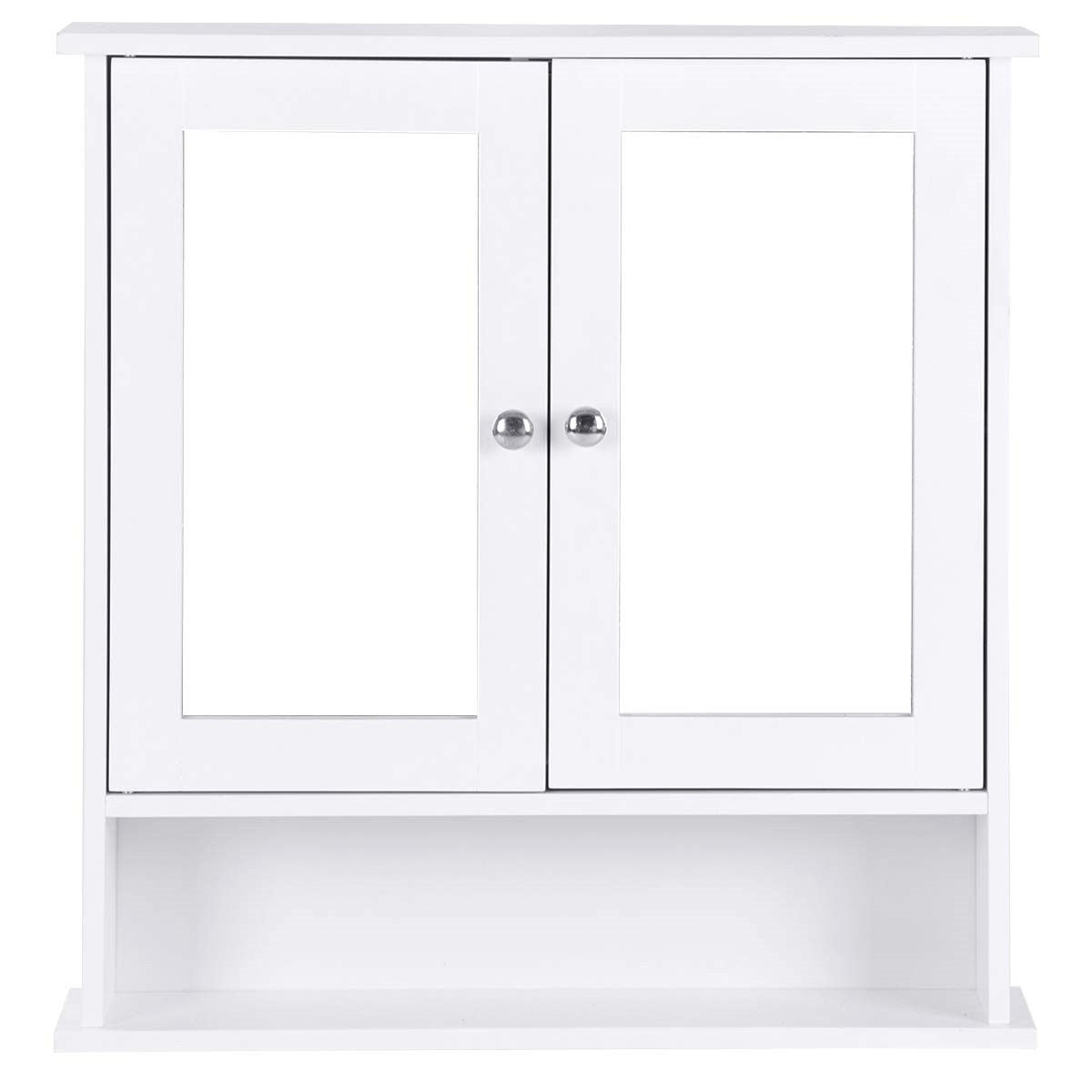 Armario de Medicinas de Pared para Baño Blanco con Espejo y Estante Abierto