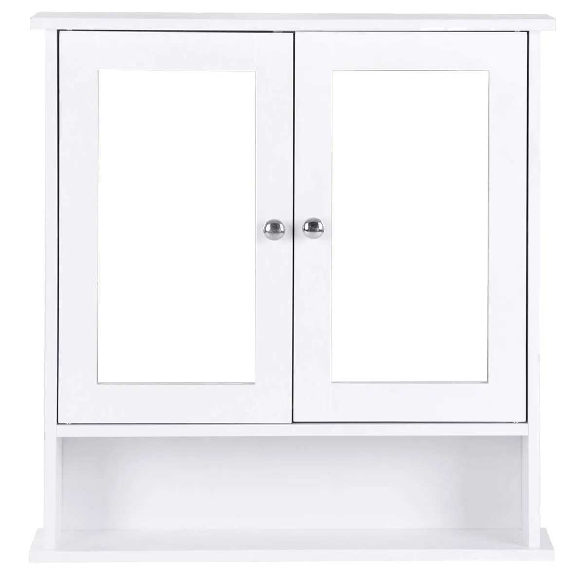 White Bathroom Wall Medicine Cabinet with Mirror and Open Shelf - Tampa Home & Garden Store