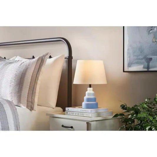 Small blue desk lamp with white shade HomePacific on bedside nightstand on Tampa Home & Garden Store