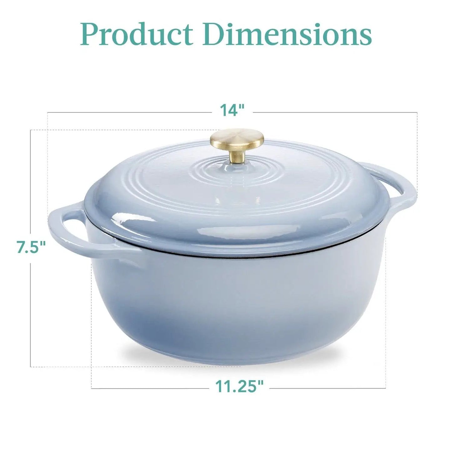 6 Quart Large Baby Blue Enamel Cast-Iron Dutch Oven Kitchen Cookware - Tampa Home & Garden Store