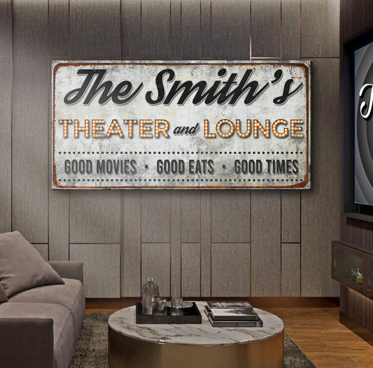 Family Theater and Lounge IV Sign Canvas Tailored Canvases rusted sign with marquee lights on Tampa Home & Garden Store