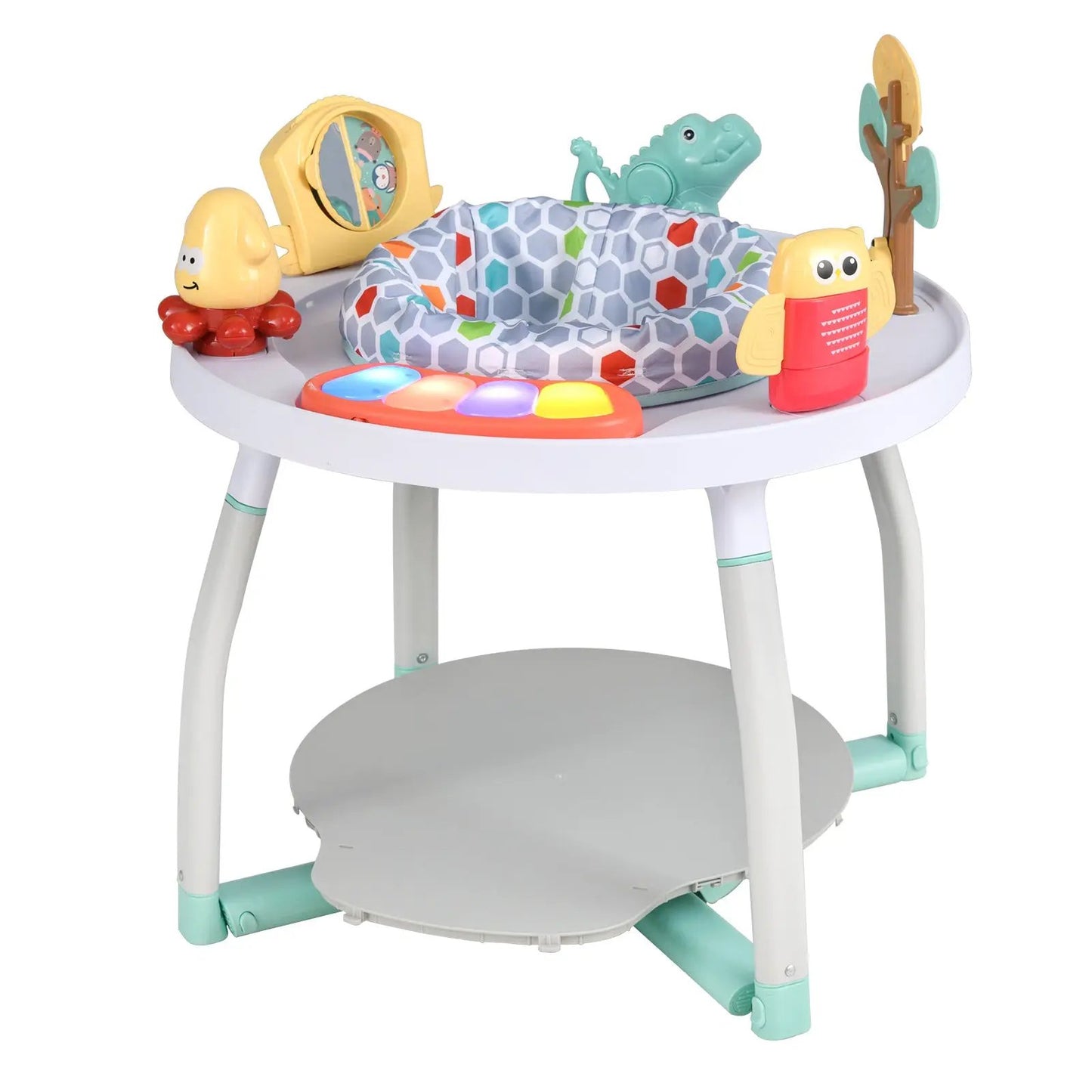5-in-1 Baby Activity Center with removable toys, round white base and colorful animal figures on Tampa Home & Garden Store