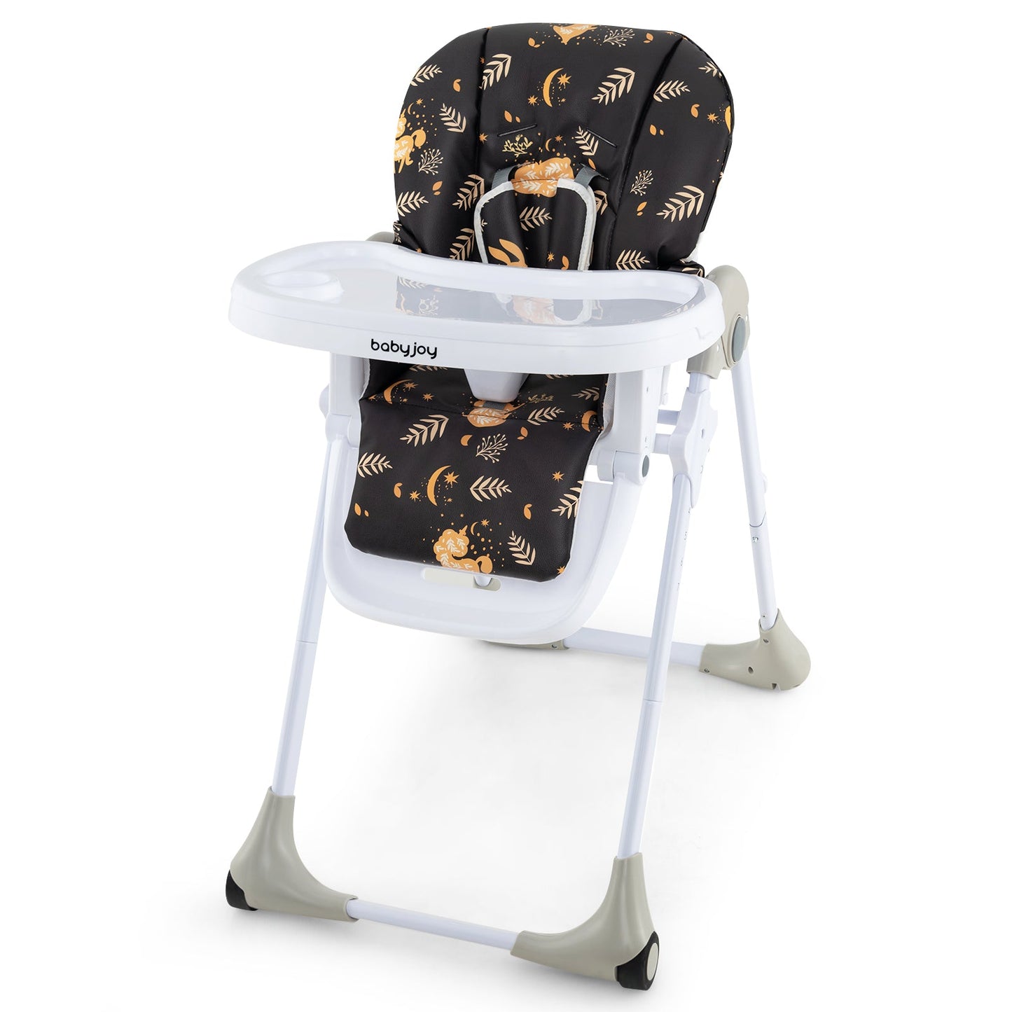 3-In-1 Convertible Baby High Chair white frame with black gold floral fabric babyjoy on Tampa Home & Garden Store