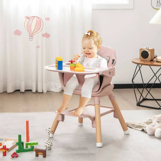 6-In-1 Baby High Chair With Removable Tray pink Baby Joy chair with wooden legs on Tampa Home & Garden Store
