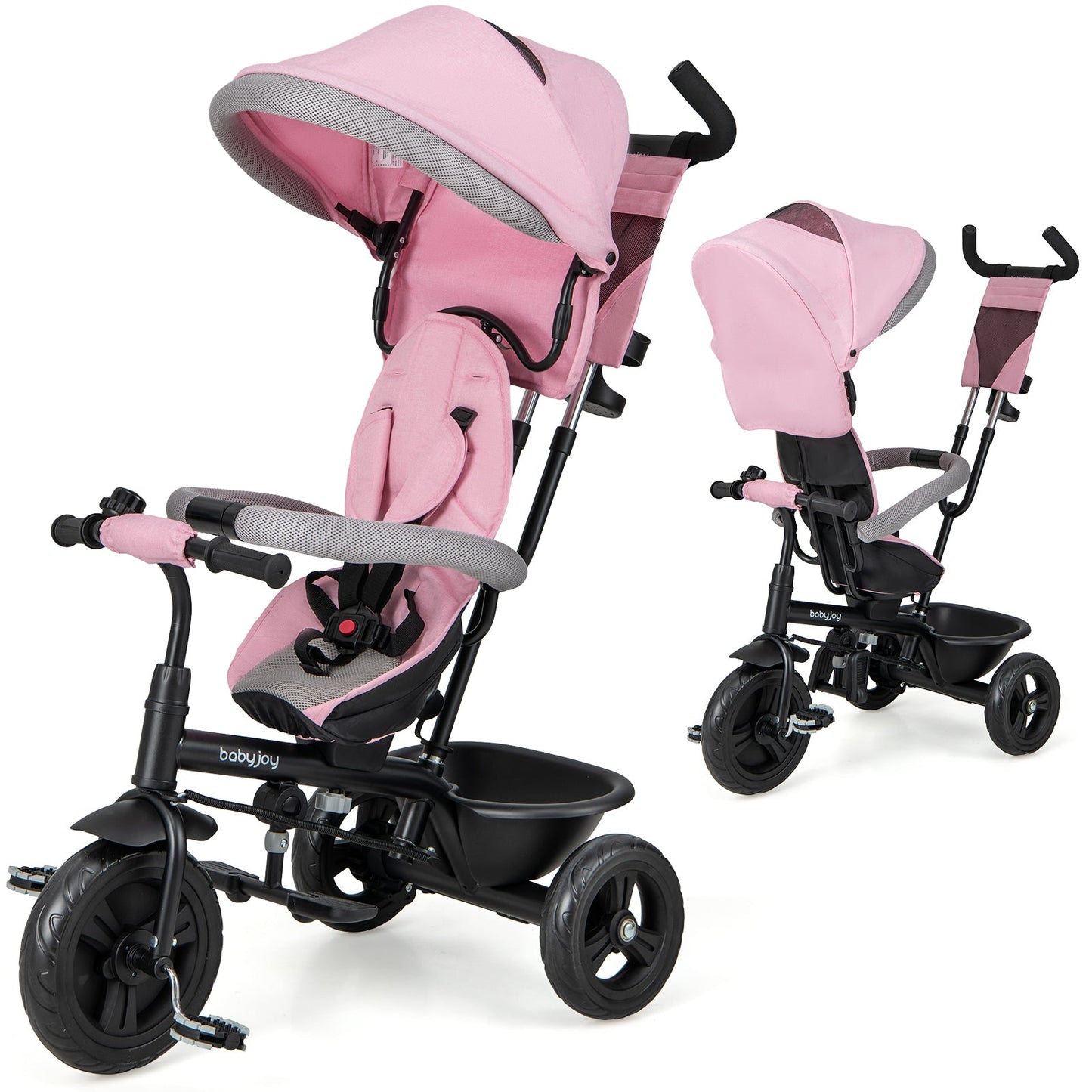 4-in-1 Baby Trike Kids Tricycle with Removable Canopy and Adjustable Push Handle-Black