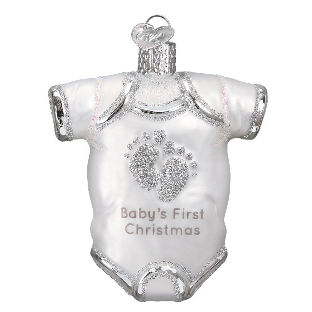 Babys First Christmas White Baby Onesie Glass Ornament - Tampa Home & Garden Store