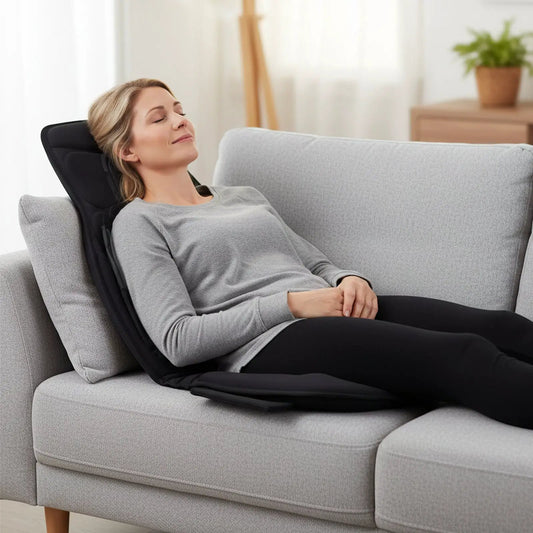 Back Massager Cushion with Heat and 10 Motors, black fabric on sofa on Tampa Home & Garden Store