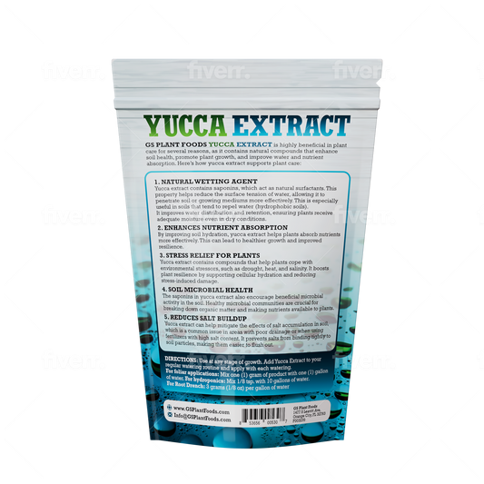 Organic Yucca Extract fertilizer by GS Plant Foods in a bag with green-blue label for plants on Tampa Home & Garden Store