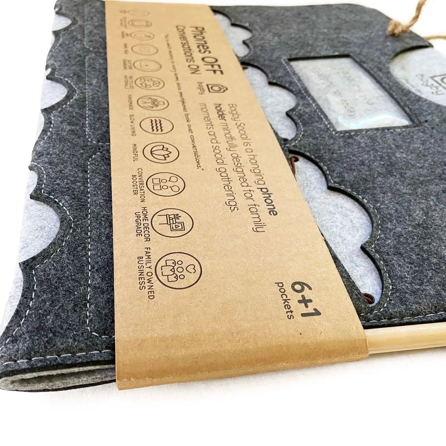 Bagby Family Phone Organizer with 6 pockets in dark felt hanging basket by Bagby on Tampa Home & Garden Store