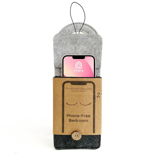 Bagby Original sleeping bag for your phone, gray felt phone holder with loop, in kraft box on Tampa Home & Garden Store